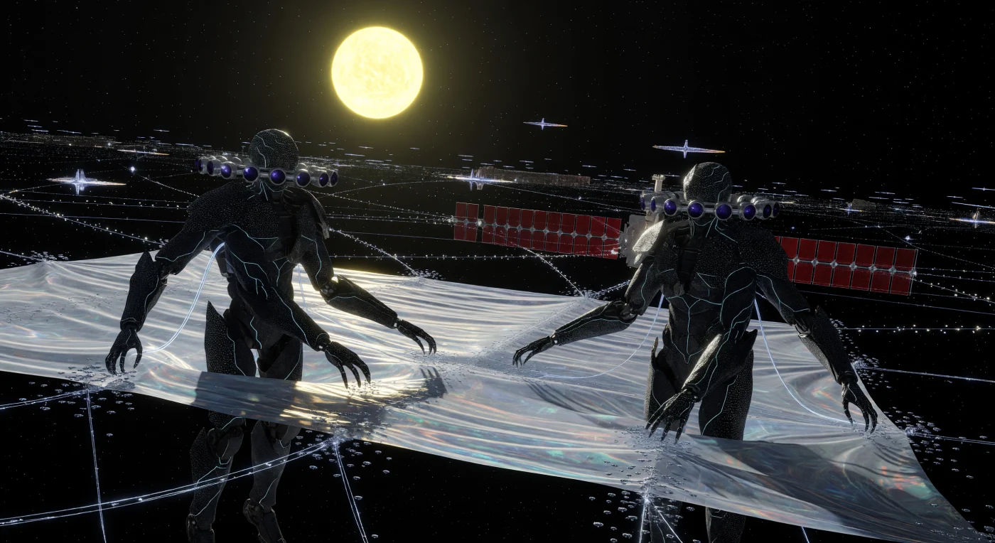 지평선(The Horizon) 시대인 서기 약 10만 년에서 100만 년 사이, 인류의 후예인 '리토-소마(Litho-Soma)' 건축가들이 항성 주위에 다이슨 스웜(Dyson Swarm)을 구축하며 우주를 경작하는 장엄한 광경입니다. 실리콘 갑각과 다각적 센서를 지닌 이 거대 존재들은 나노미터 두께의 광전막을 항성 궤도에 정착시켜 문명의 동력이 될 에너지를 수확하며, 배경에는 폐열을 방출하며 붉게 달아오른 거대한 방열판이 위용을 자랑합니다. 수천 년의 시간 척도로 움직이는 이들의 정교한 항성 공학은 우주를 정복의 대상이 아닌 거대한 정원으로 가꾸어가는 '씨뿌리는 자들(The Seeders)'의 숭고한 노동을 보여줍니다.