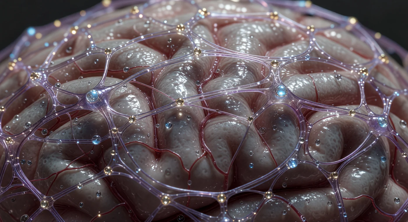 تُظهر هذه الصورة المجهرية الدقيقة "النسيج المشبكي" (Neural-Lace 2.0)، وهو عبارة عن شبكة معقدة من خيوط الحرير الغرافيني المتلألئة باللونين الأرجواني والفضي وهي تندمج بانسجام مع التضاريس العضوية الوردية للقشرة المخية البشرية. يمثل هذا المشهد ذروة عصر "التقارب" في القرن الثاني والعشرين (حوالي عام ٢١١٤ م)، حيث ابتكر الدكتور "أريس ثورن" هذه الواجهة الحيوية التي تستخدم عقدًا ذهبية مجهرية لترجمة النبضات الكهروكيميائية العصبية إلى بيانات كمية فورية. ومن خلال هذا الاندماج بين البيولوجيا والتقنية، تحول العقل البشري إلى واجهة متصلة بالشبكة العالمية، مما أدى إلى محو الحدود الفاصلة بين الوعي العضوي والذكاء الاصطناعي في سجلات التطور البشري.